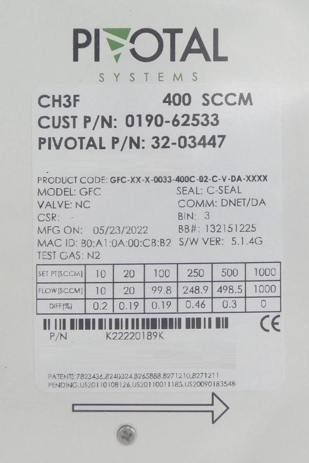 Pivotal Systems 32-03447 Mass Flow Controller MFC AMAT 0190-62533 Lot of 3 New