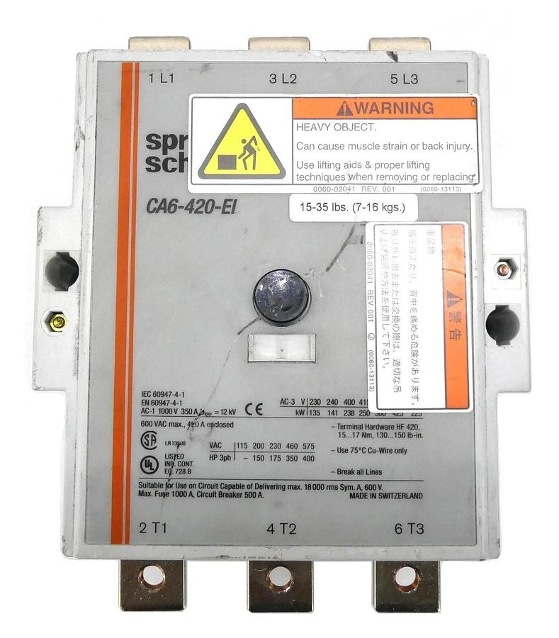 Used Sprecher Schuh CA6-420-EL Industrial Circuit Breaker Series CA6 Working Surplus