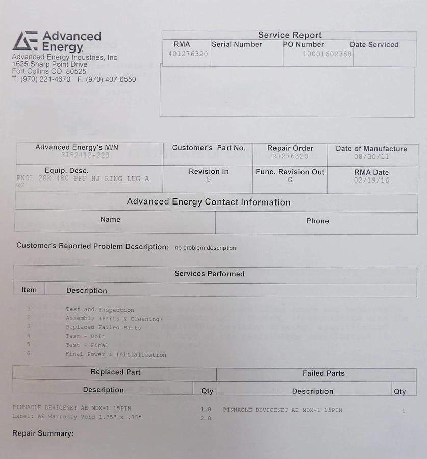 Refurbished MDX Pinnacle II AE Advanced Energy 3152412-223 20kW DC Power Supply Refurbished