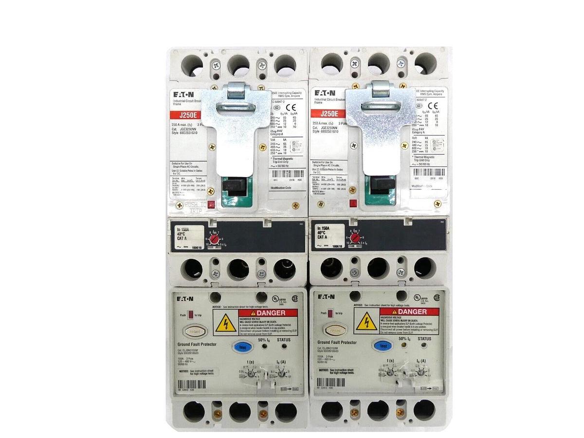 Used Eaton JGE3150FAW Circuit Breaker J250E JGE3250NN Reseller Lot of 2 Working