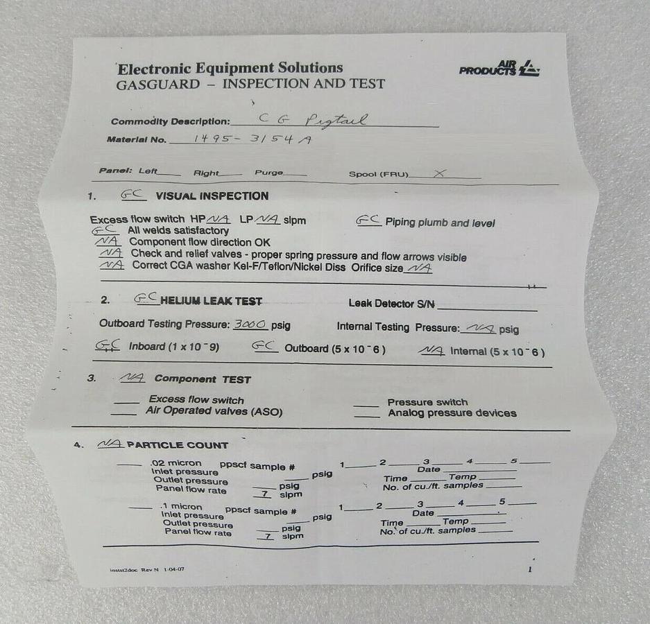 Air Products 1495-3154A Gas Inlet Pigtail Keyed 1/2 Inch FVCR New Surplus