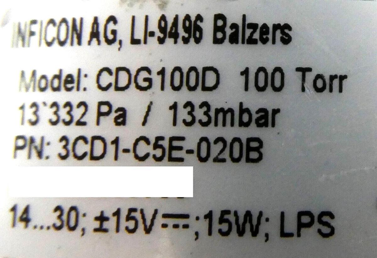 Used Inficon 3CD1-C5E-020B Baratron Transducer CDG100D Tested Working Surplus