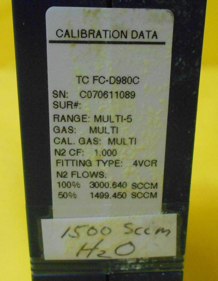 Used Aera TC FC-D980C Mass Flow Controller MFC FC-D980C 1500 SCCM H2O Used Working
