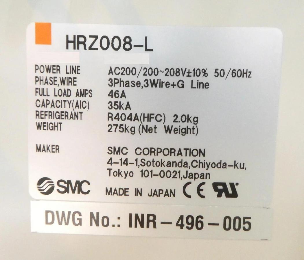 Used HRZ008-L SMC INR-496-005 Recirculating Thermo Chiller Dented Working Surplus