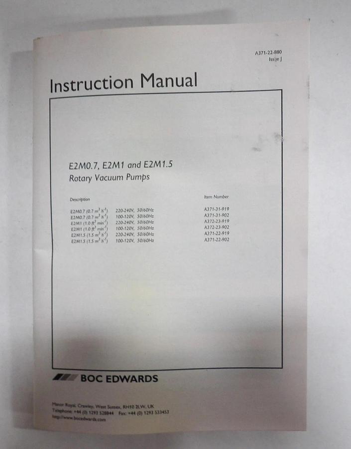 Refurbished E2M1.5 Edwards A371-22-919 Rotary Vane Vacuum Pump IPN 500662234 Refurbished