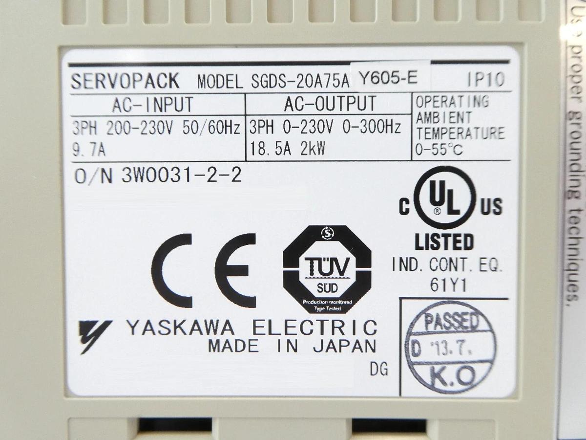 Used Yaskawa Electric SGDS-20A75AY605-E AC Servo Drive SERVOPACK 200V Working Surplus