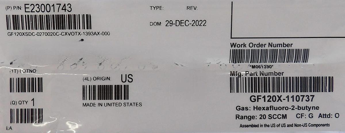 Brooks Instrument GF120X-110737 Mass Flow Controller MFC 20 SCCM New