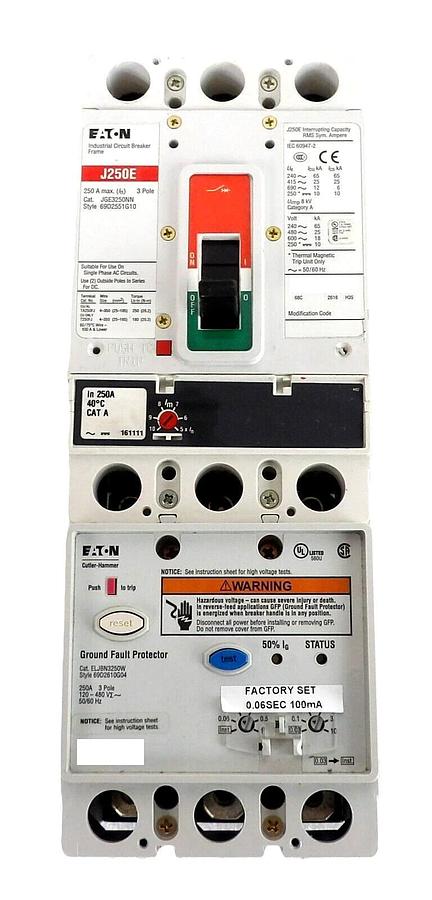 Used Eaton JGE325032G 3 Pole Circuit Breaker J250E ELJBN3250W Working Surplus