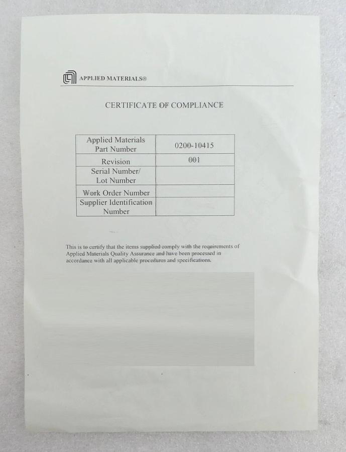 AMAT Applied Materials 0200-10415 Focus Ring Quartz 195mm New Open Surplus