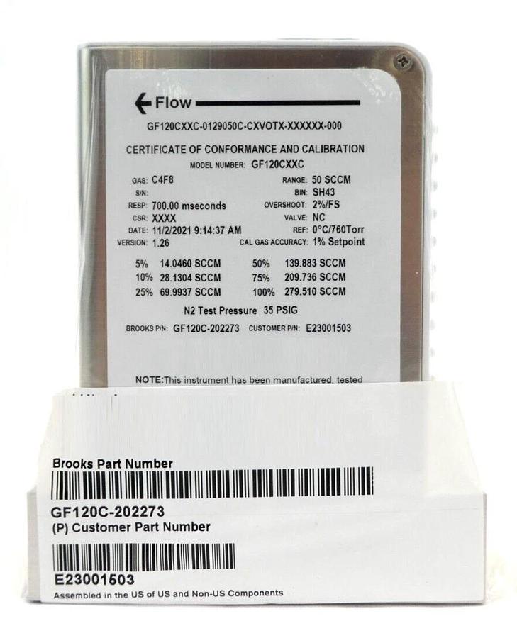 Brooks Instrument GF120C-202273 Mass Flow Controller MFC 50 SCCM C4F8 New
