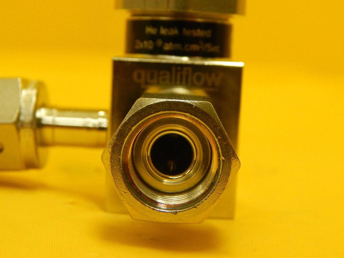 Used Qualiflow F HF Series Pneumatic Angle Valve 2x10-9atm.cm3/S?ec Lot of 3 Used
