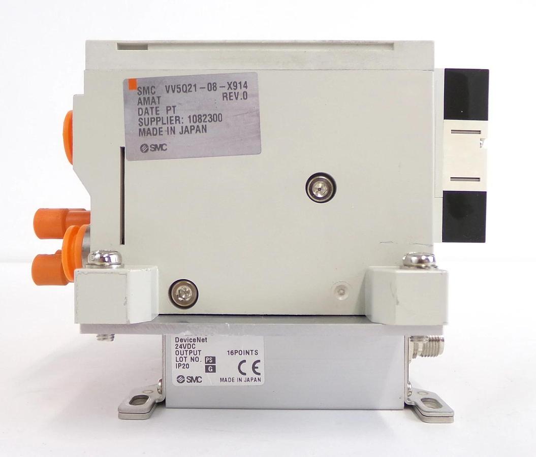 Used SMC VV5Q21-08-X914 8-Port Pneumatic Manifold w/ EX160-SDN2 AMAT Working Surplus