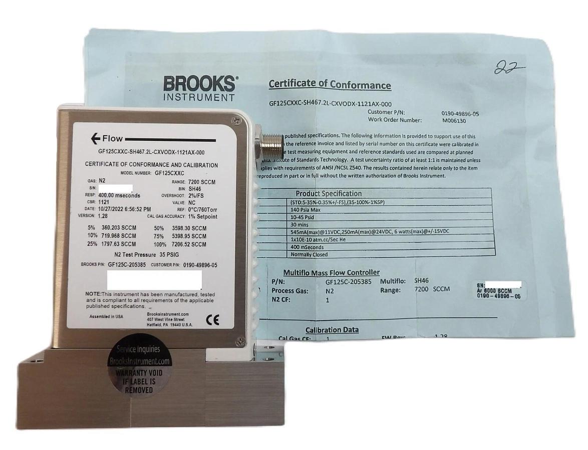 Brooks Instrument GF125C-205385 Mass Flow Controller MFC 7200 SCCM N2 New Spare