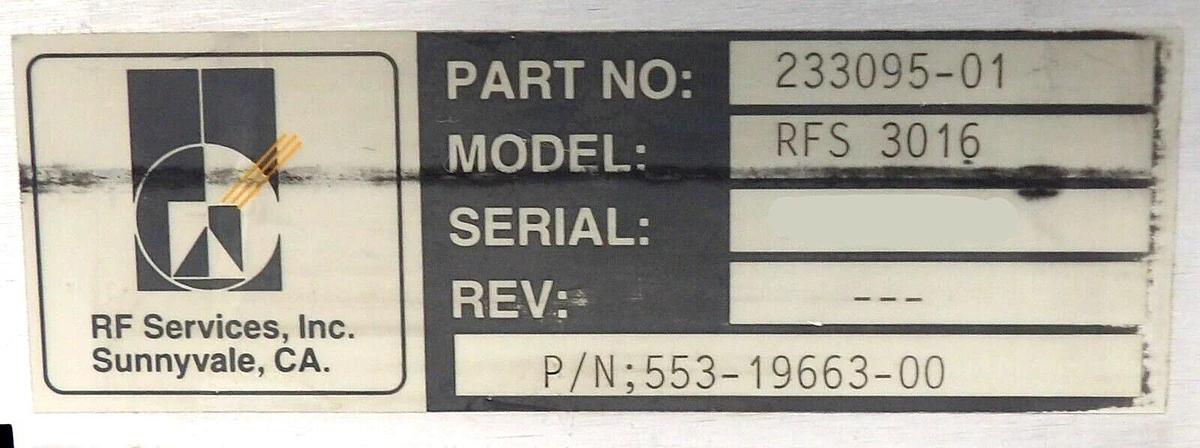 Used RF Services 233095-01 RF Match RFS3016 Mattson 553-19663-00 OEM Refurbished