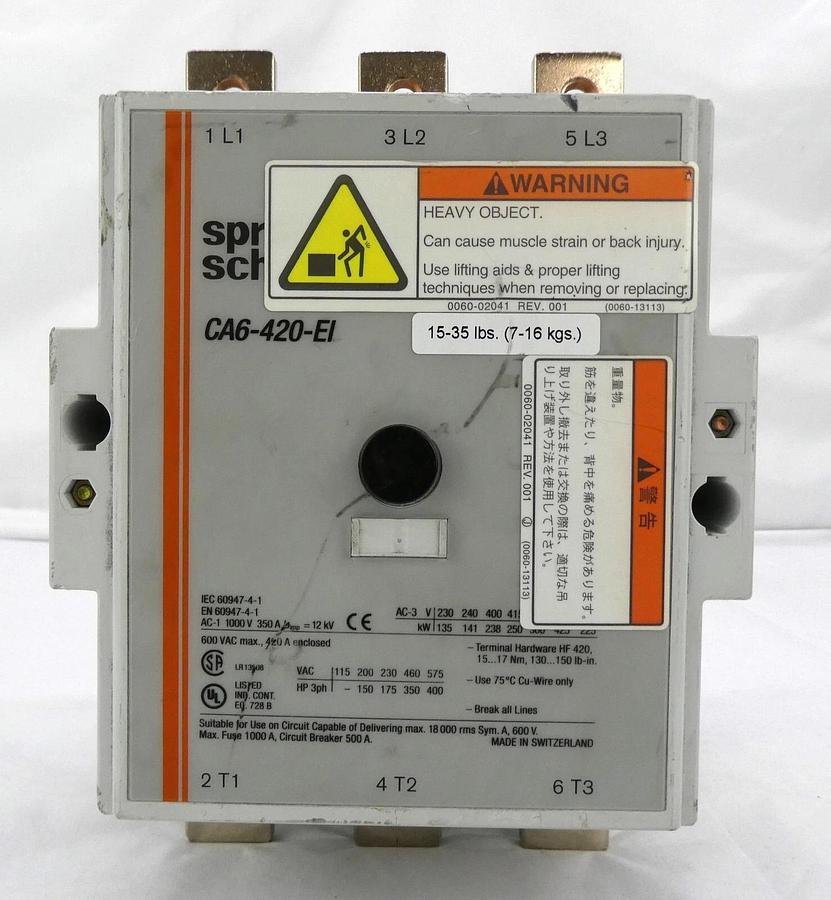 Used Sprecher Schuh CA6-420-EL Industrial Circuit Breaker Series CA6 Working Surplus
