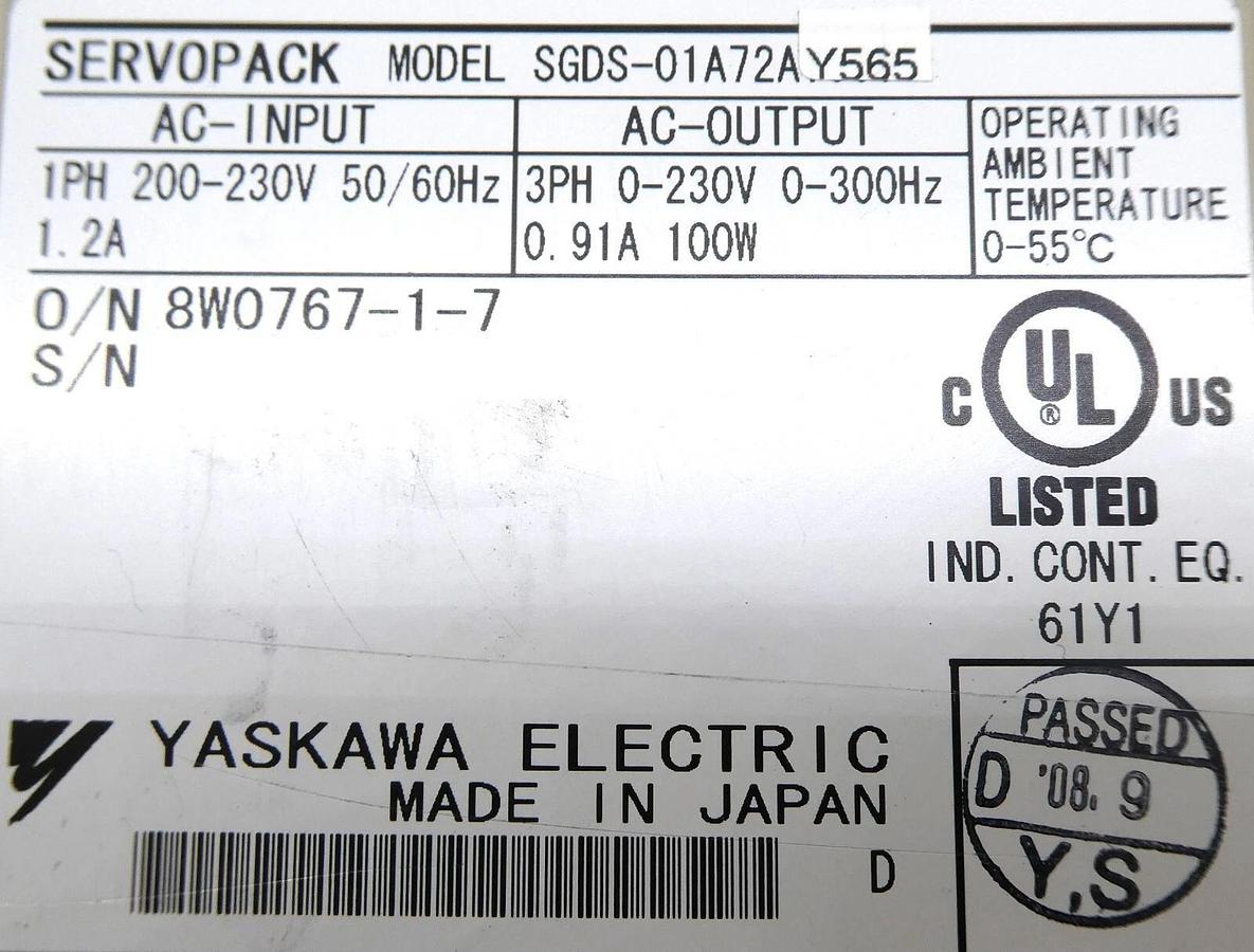Used Yaskawa Electric SGDS-01A72AY565 Servo Drive SERVOPACK SynqNet 200V Working