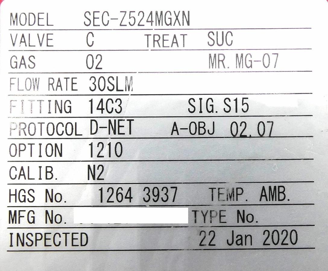Used Horiba STEC SEC-Z524MGXN Mass Flow Controller AMAT 0190-75613 Working Surplus