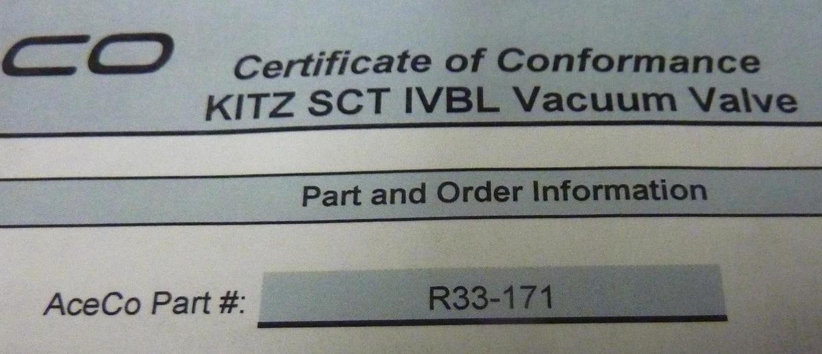 Refurbished AceCo R33-171 KITZ SCT IVBL 4" Right Angle Vacuum Isolation Valve Refurbished