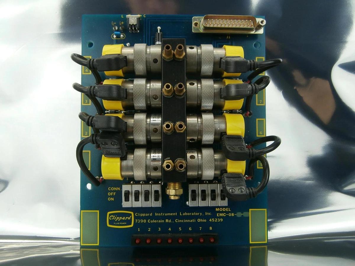 Used Clippard Instrument Laboratory EMC-08 8-Port Pneumatic Control Board PCB Used