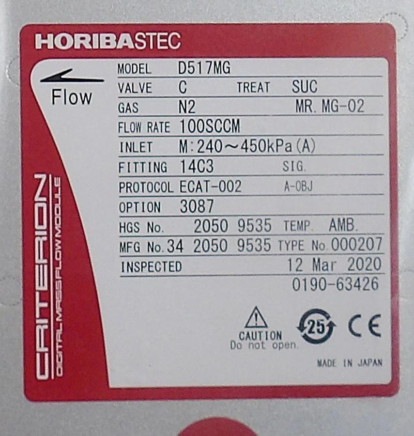 Horiba STEC D517MG Mass Flow Controller MFC CRITERION 100 SCCM N2 New