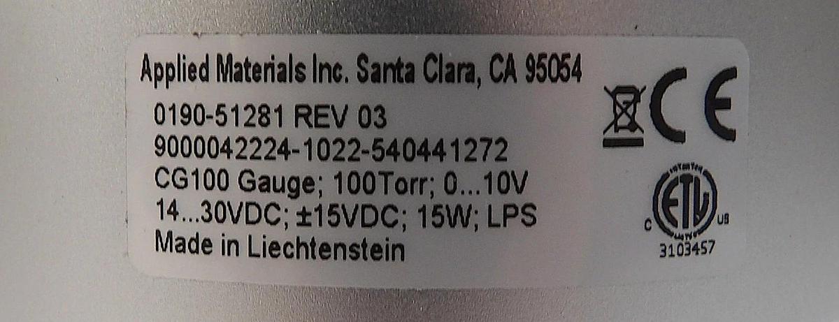 Used AMAT Applied Materials 0190-51281 Baratron Transducer CG100 Working