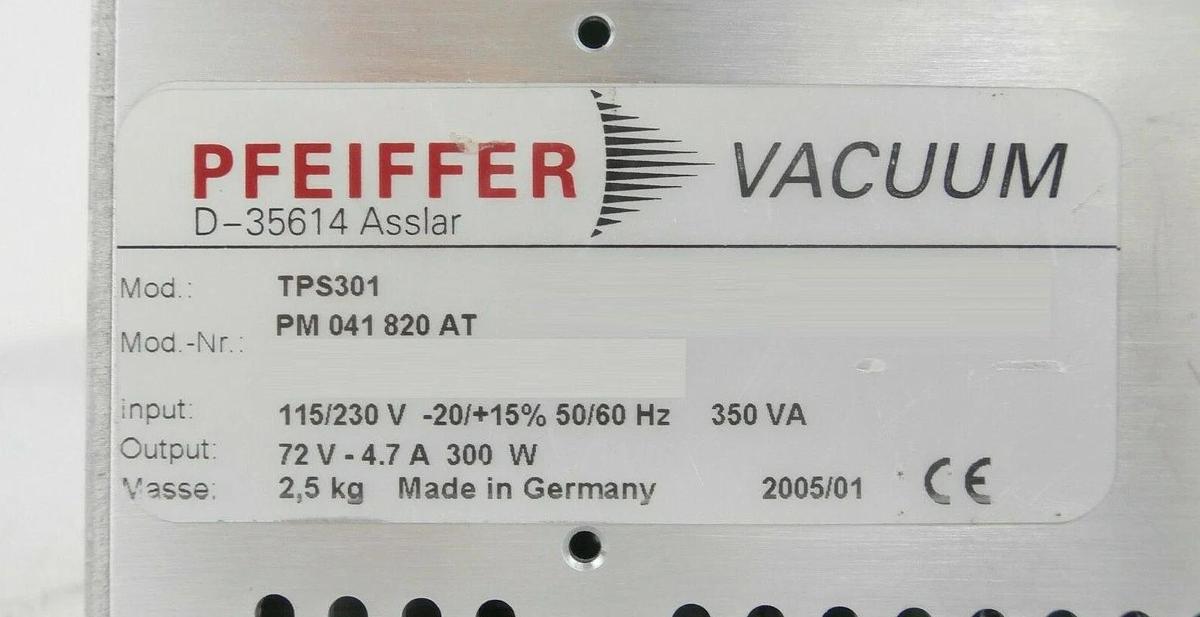 Used TPS 301 Pfeiffer PM 041 820 AT Turbomolecular Pump Power Supply Untested As-Is