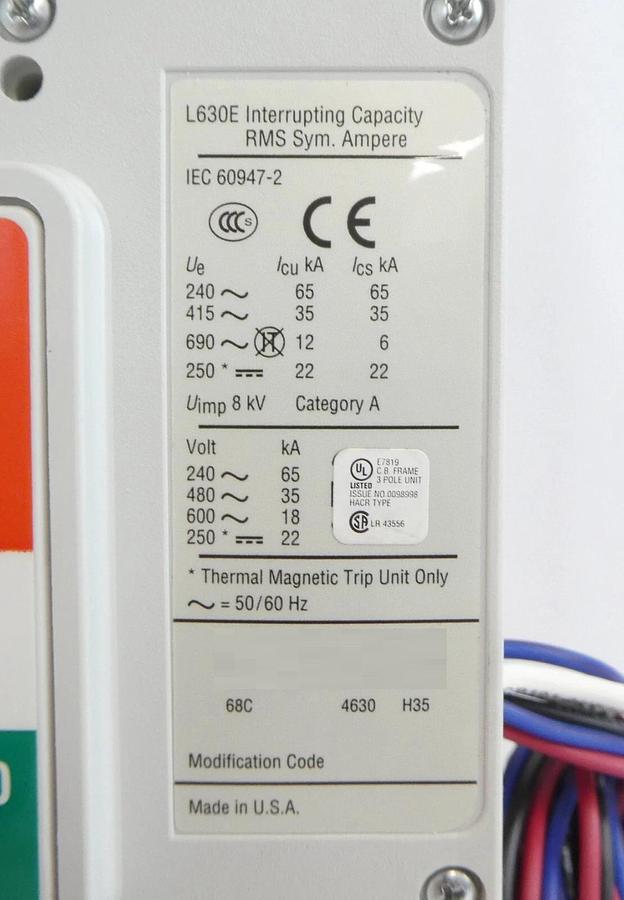 Refurbished Eaton LGE3630NN 3 Pole Industrial Circuit Breaker L630E ELLBN3400W Working