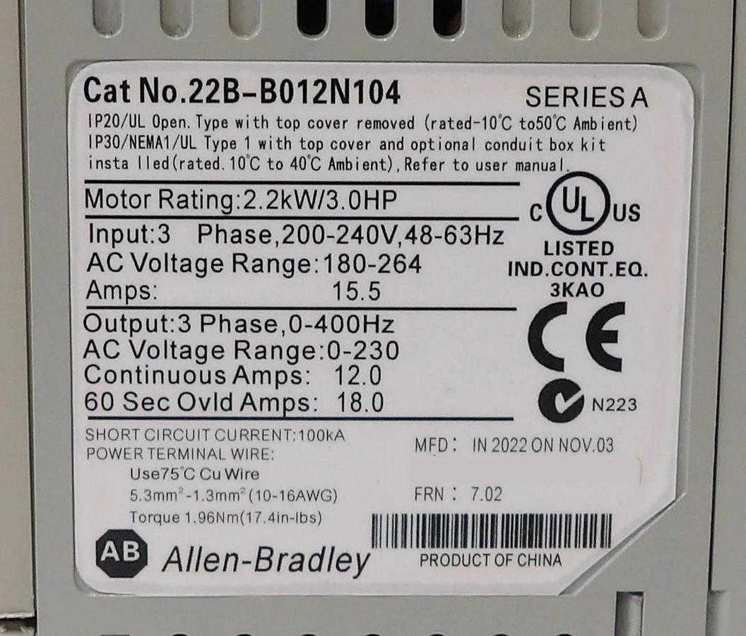 Used Allen-Bradley 22B-B012N104 AC Drive PowerFlex 40 Lot of 2 Working