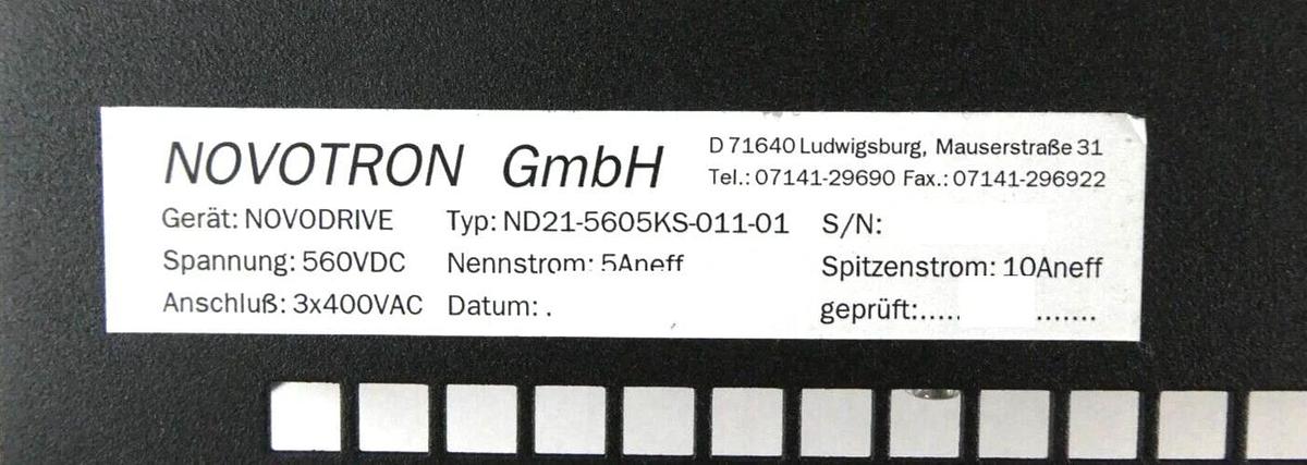 Used Novotron ND21-5605KS-011-01 Digital Servo Drive NOVODRIVE ND 21 Working Surplus
