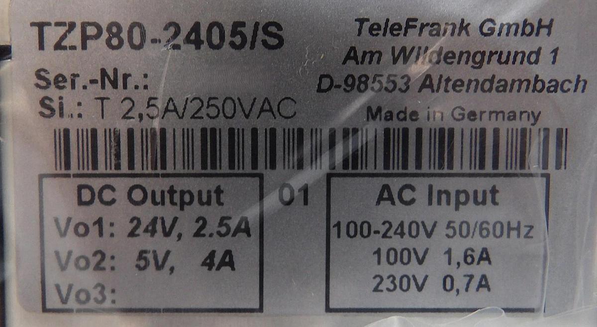 TeleFrank TZP80-2405/S AC-DC Converter TZP 80 Brooks 300mm Fixload New