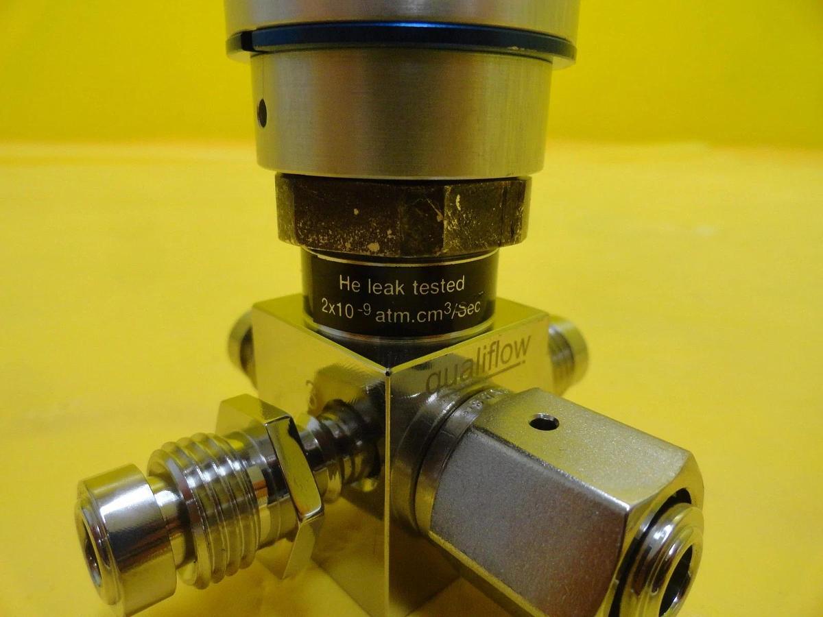 Used Qualiflow 2x10-9atm.cm3/Sec 4-Way Pneumatic Valve F HF Series Lot of 2 Used Work