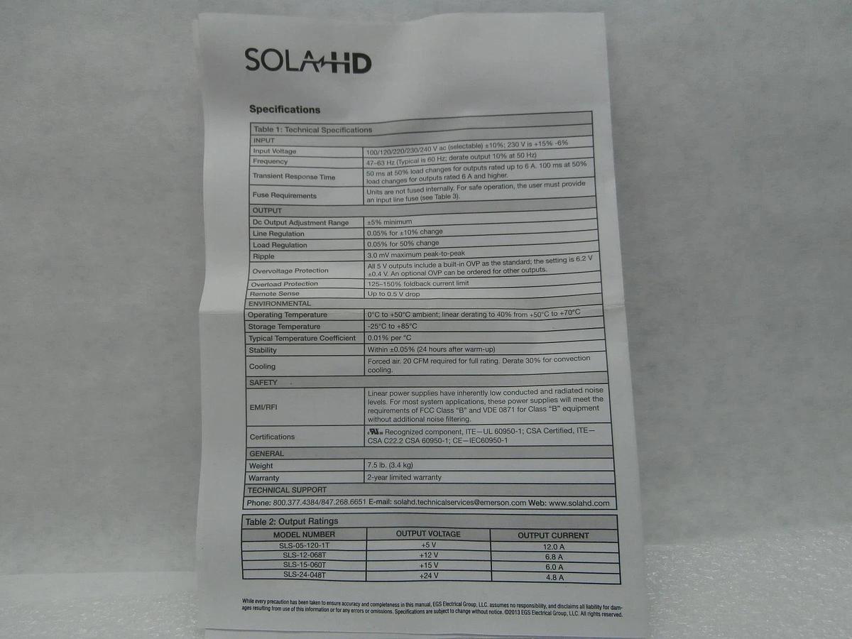 SolaHD SLS-24-048T Regulated Power Supply TSLS-24-048T New Surplus