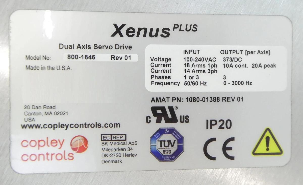 Used Copley Controls 800-1846 Dual Servo Drive Xenus Plus AMAT 1080-01388 Working