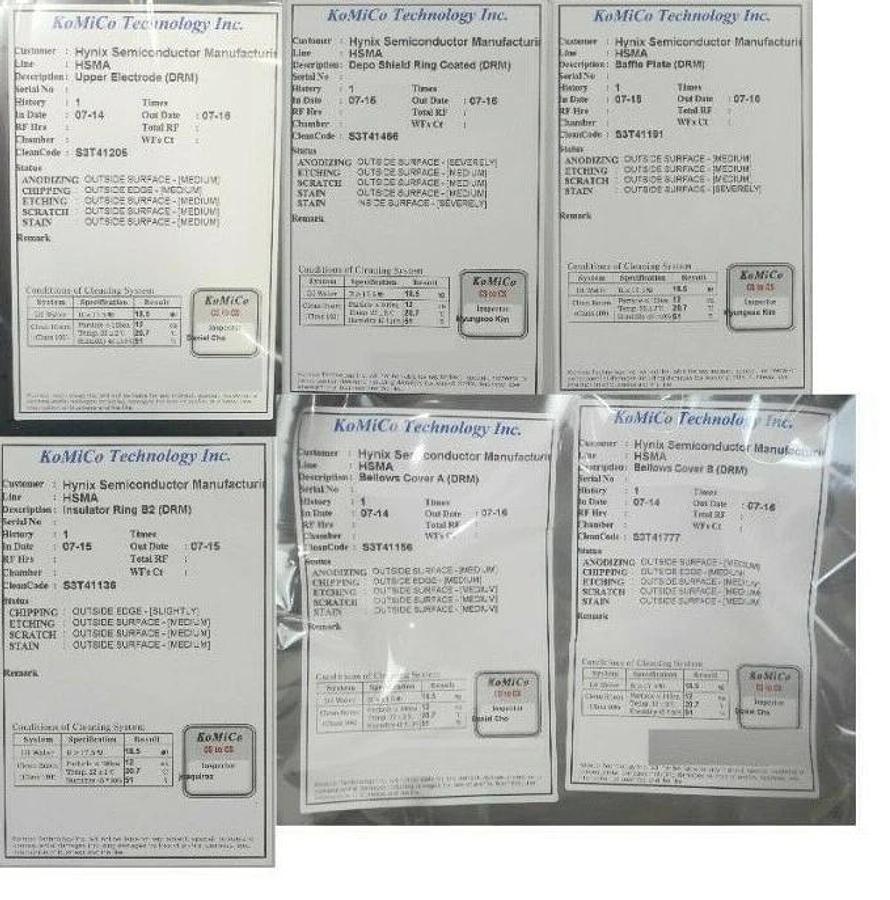 Used KoMiCo DRM Kit AceCo S33-960 S33-1040 TEL Tokyo Electron Unity Cleaned Surplus