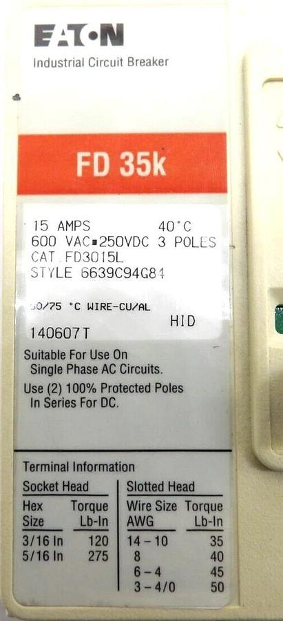 Used Cutler-Hammer FD3015L 3-Pole Circuit Breaker FD 35k Lot of 4 Working