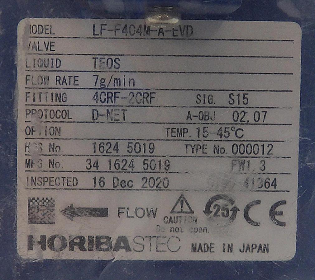 Horiba STEC LF-F404M-A-EVD Liquid Mass Flow Meter 7g/min New Surplus