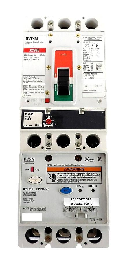 Used Eaton JGE325032G 3 Pole Circuit Breaker J250E ELJBN3250W Working Surplus