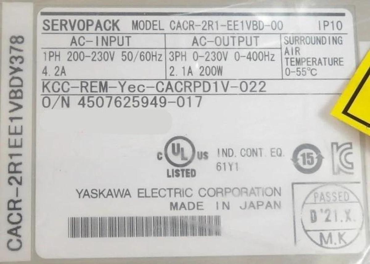 Yaskawa Electric CACR-2R1EE1VBDY378 Servo Drive SERVOPACK CACR-2R1-EE1VBD-00 New