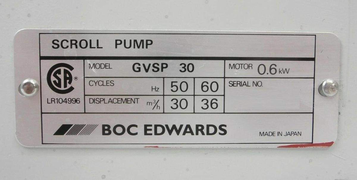 Used GVSP30 Edwards A710-04-907 Dry Scroll Vacuum Pump 23255 Hours Tested As-Is