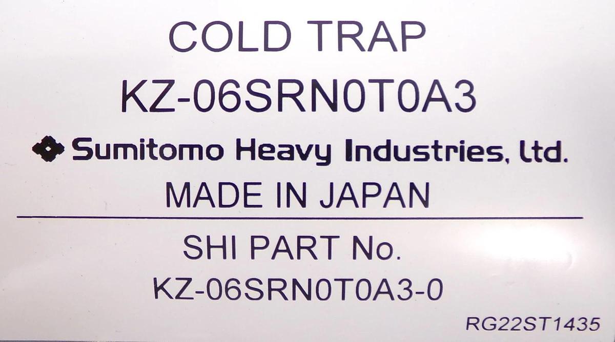 Used Sumitomo KZ-06SRN0T0A3 Cryopump System Cold Trap SICERA KZ Cu Working Surplus