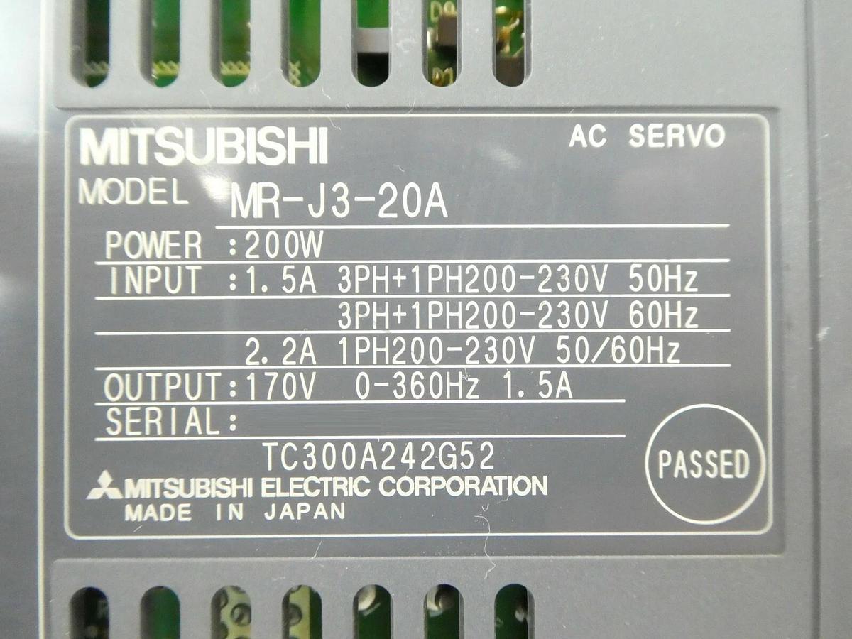 Used Mitsubishi Electric MR-J3-20A AC Servo Driver MELSERVO AMAT Working Surplus
