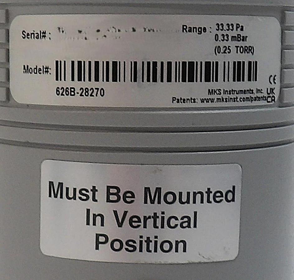 Used MKS Instruments 626B-28270 Baratron Capacitance Manometer Type 626 Surplus