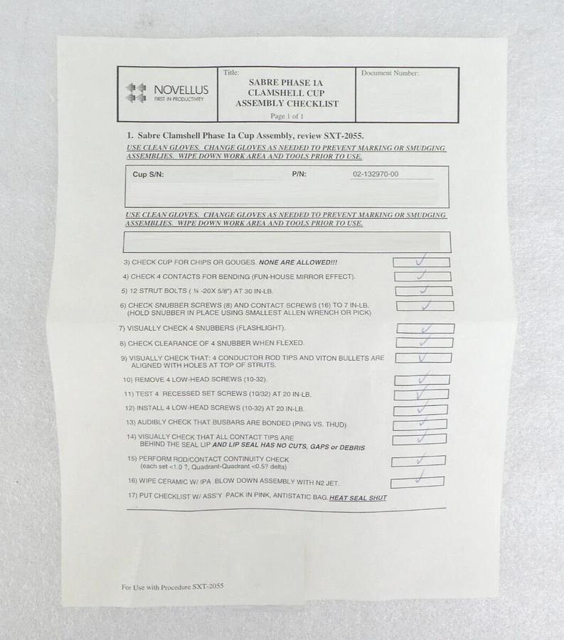 Novellus 02-132970-00 Low Profile Sabre Phase 1A Clamshell Cup Assembly New