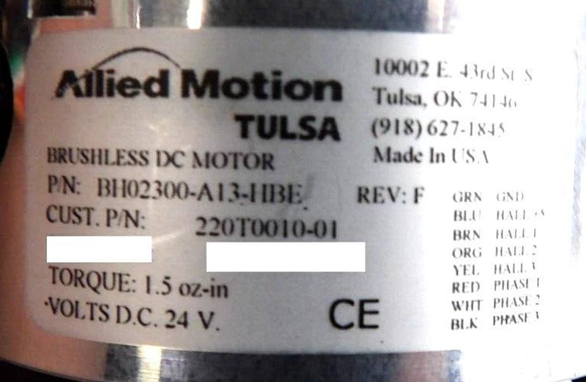 Used Allied Motion BH02300-A13-HBE Brushless DC Motor 220T0010-01 Lot of 3 Working