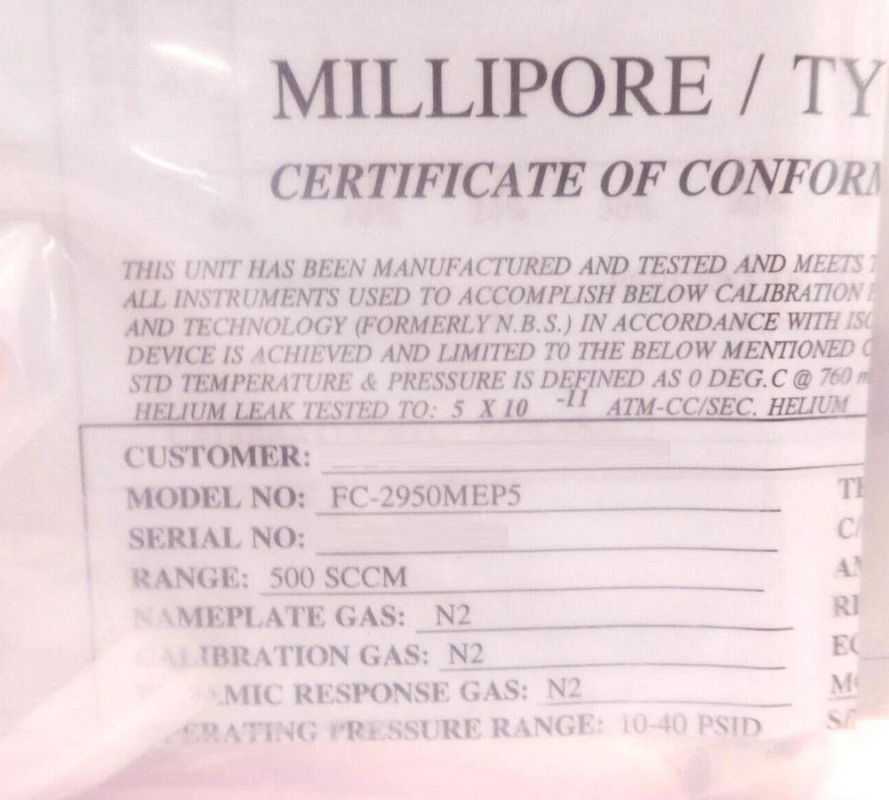 Tylan FC-2950MEP5 Mass Flow Controller MFC 500 SCCM N2 New Surplus