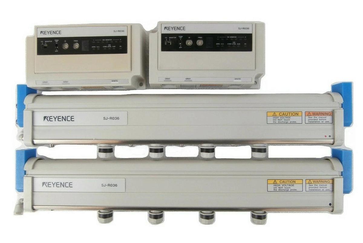 Used Keyence SJ-R036 Static Eliminator System Set with Controller Lot of 2 Working