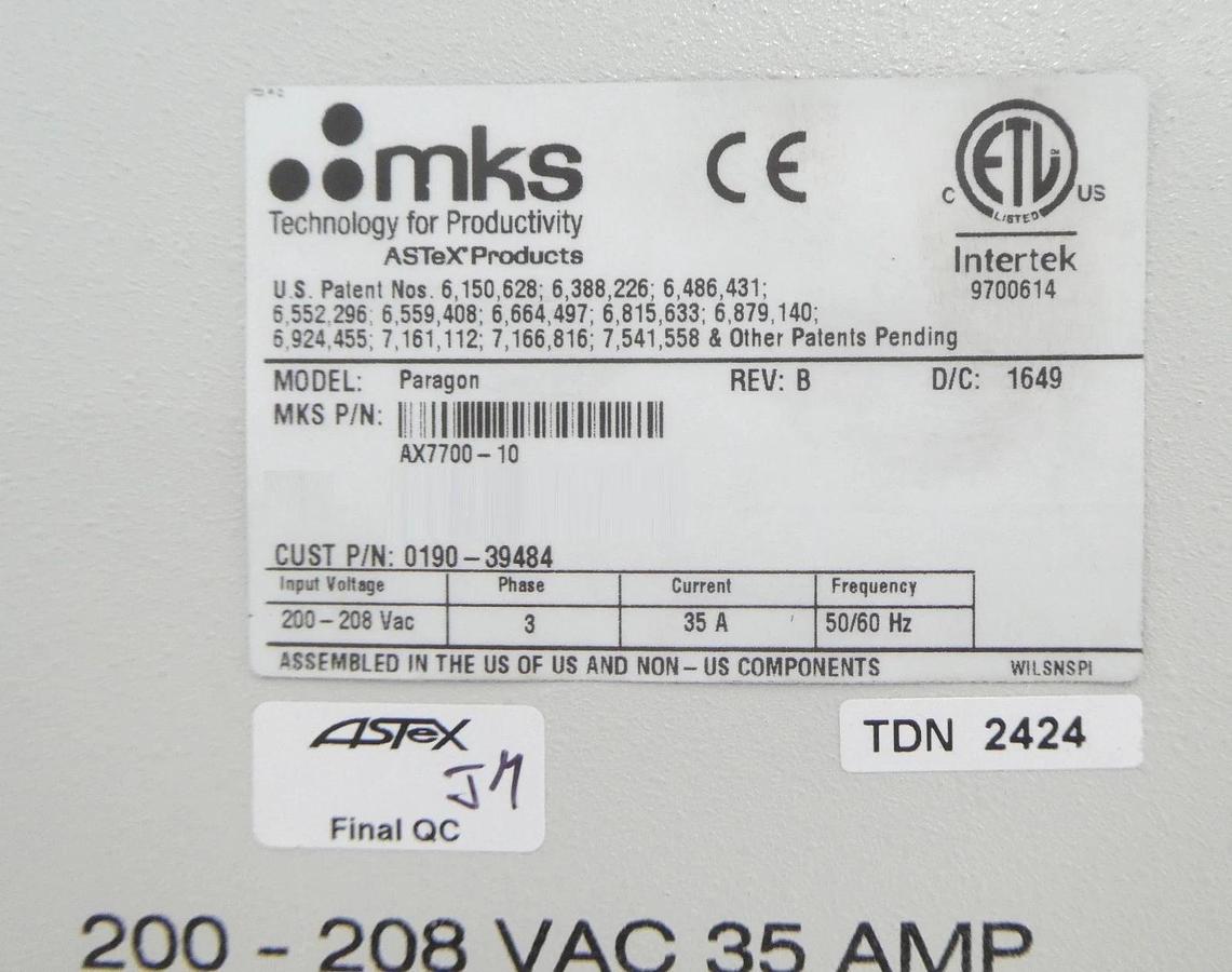 Used ASTRON Paragon MKS Instruments AX7700-10 RPS Remote Plasma Source Tested Working