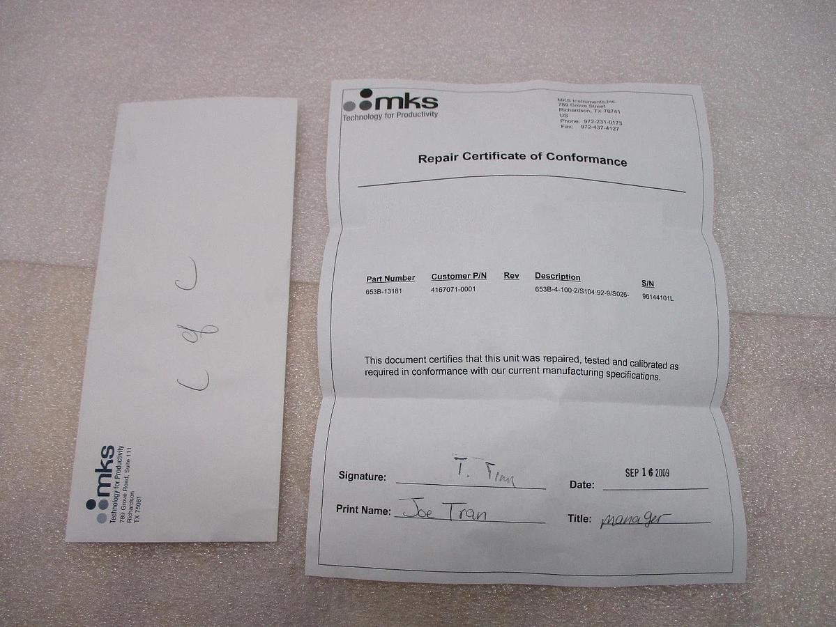 Refurbished MKS Instruments 653B-13181 Throttle Control Valve Type 653B OEM Refurbished