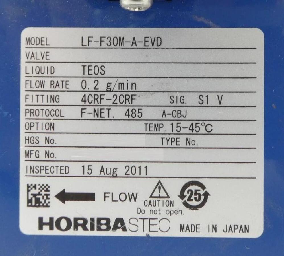 Used Horiba STEC LF-F30M-A-EVD Flow Controller with IV-2410AV-02H Valve Assembly