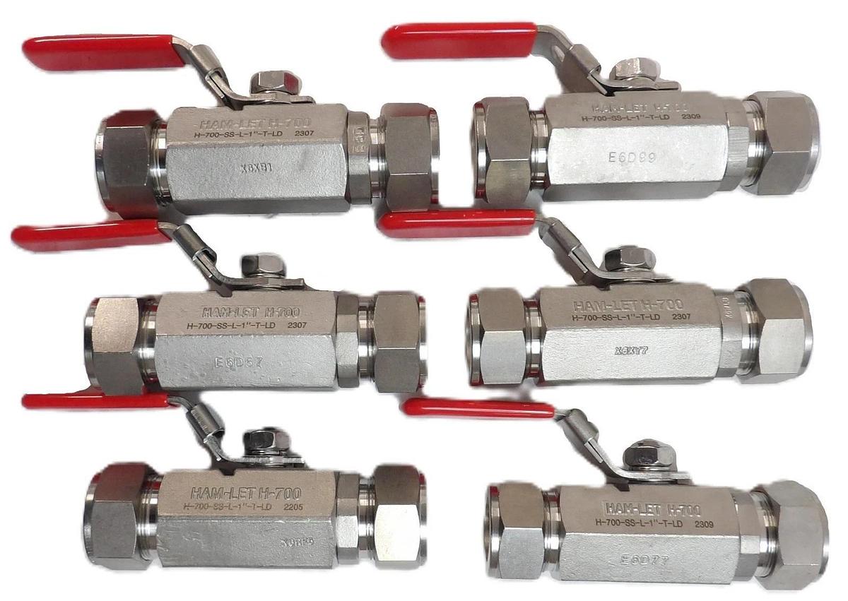Used HAM-LET H-700-SS-L-1-T-LD Manual 2-Way Ball Valve Lot of 6 Working